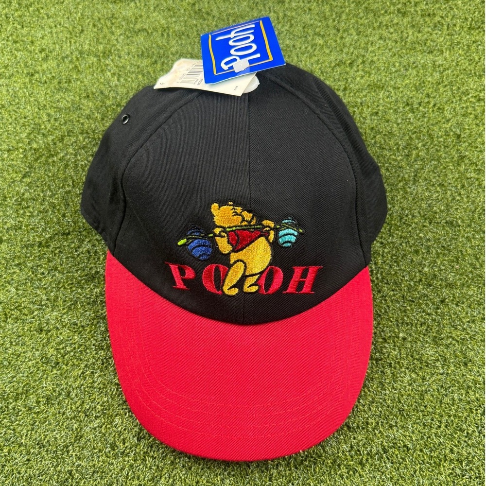 Vintage‎ Disney Winnie the Pooh Embroidered Black Red Snapback Hat 90s Y2K NWT